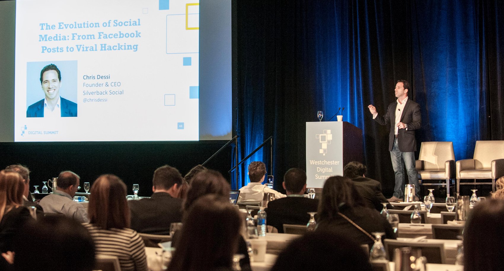 Chris Dessi delivering a keynote at the Westchester Digital Summit